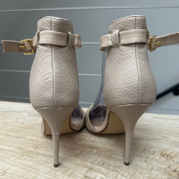 Steve Madden nude suede snakeskin pump pointed adjustable ankle strap size 8.5 - Picture 7 of 10